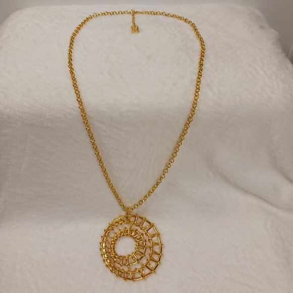 Karine Sultan 32 Inch Gold Necklace with 3 1/4" X 3 " Abstract Gold Pendent - Picture 8 of 10